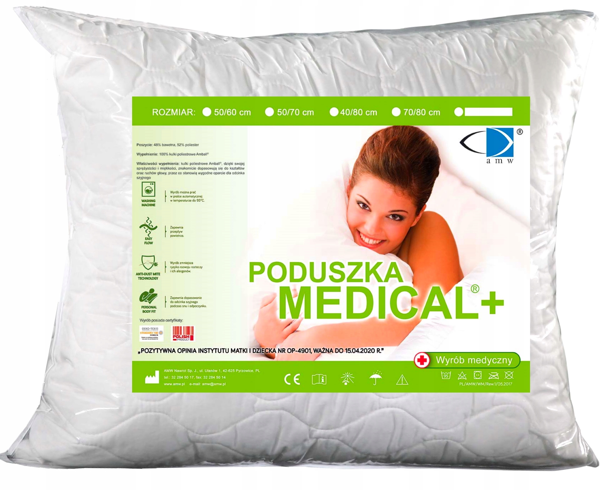 

Polska Poduszka Medical 40X40 40 Jasiek Amw 95*C