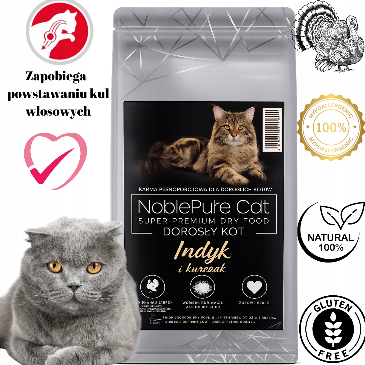 NoblePure Cat Hypoallergen krmivo pro kočky Krůta s kuřecím masem 5 kg