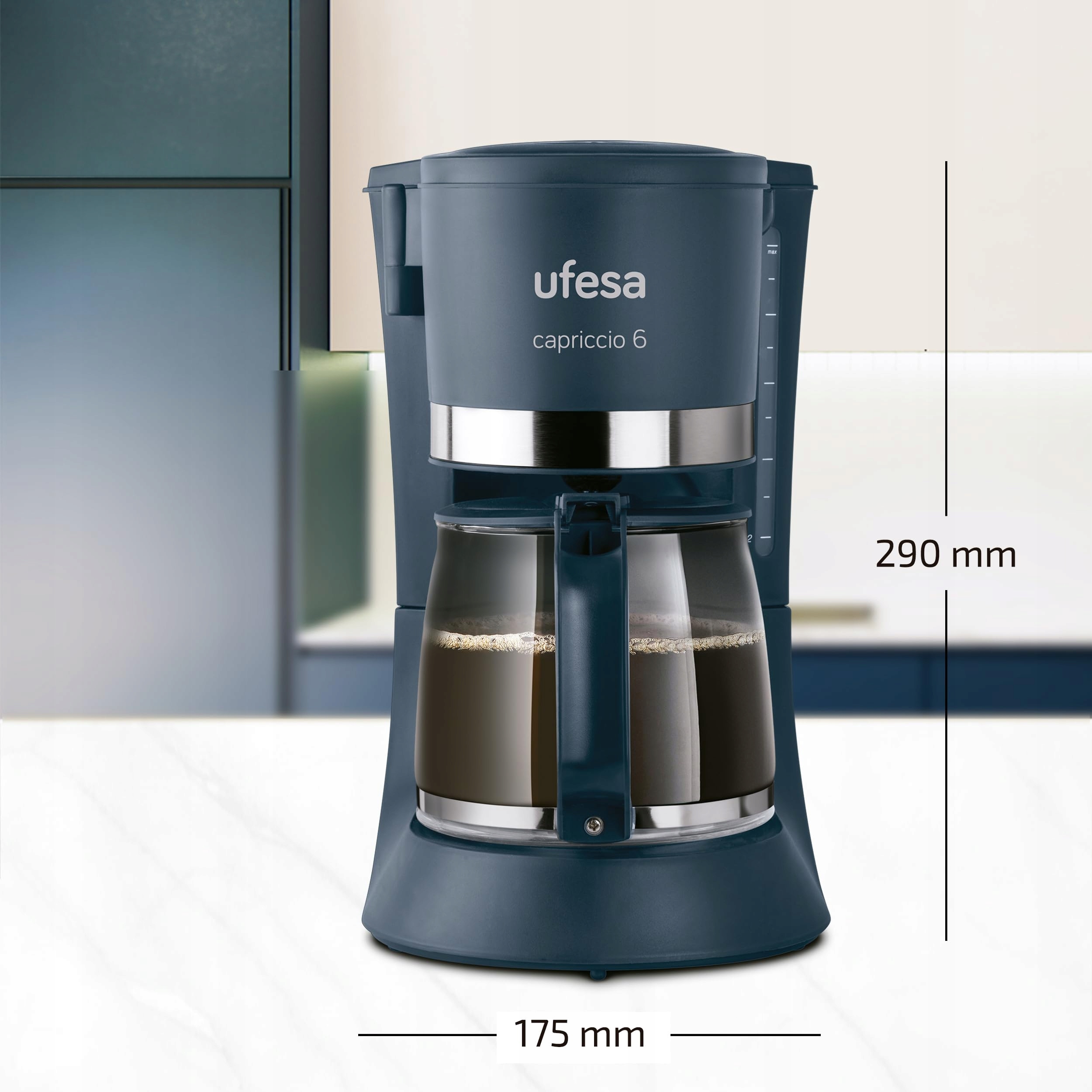 UFESA Ekspres Przelewowy 6 Filiżanek 600W, Antykapaniowy, Niebieski — miniatura 4
