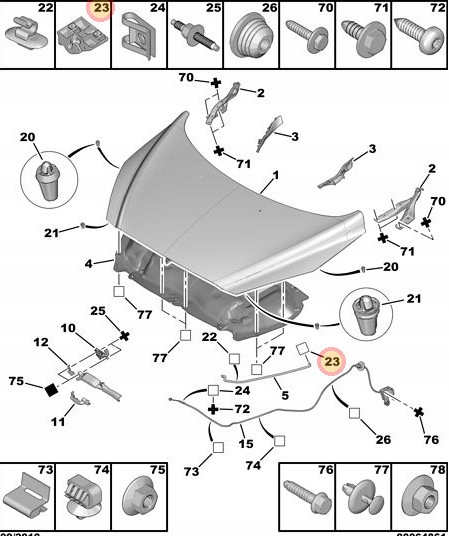 ORYGINALNA SPINKA UCHWYT PODPORY MASKI CITROEN PEUGEOT 792838 Numer katalogowy części 7928.38