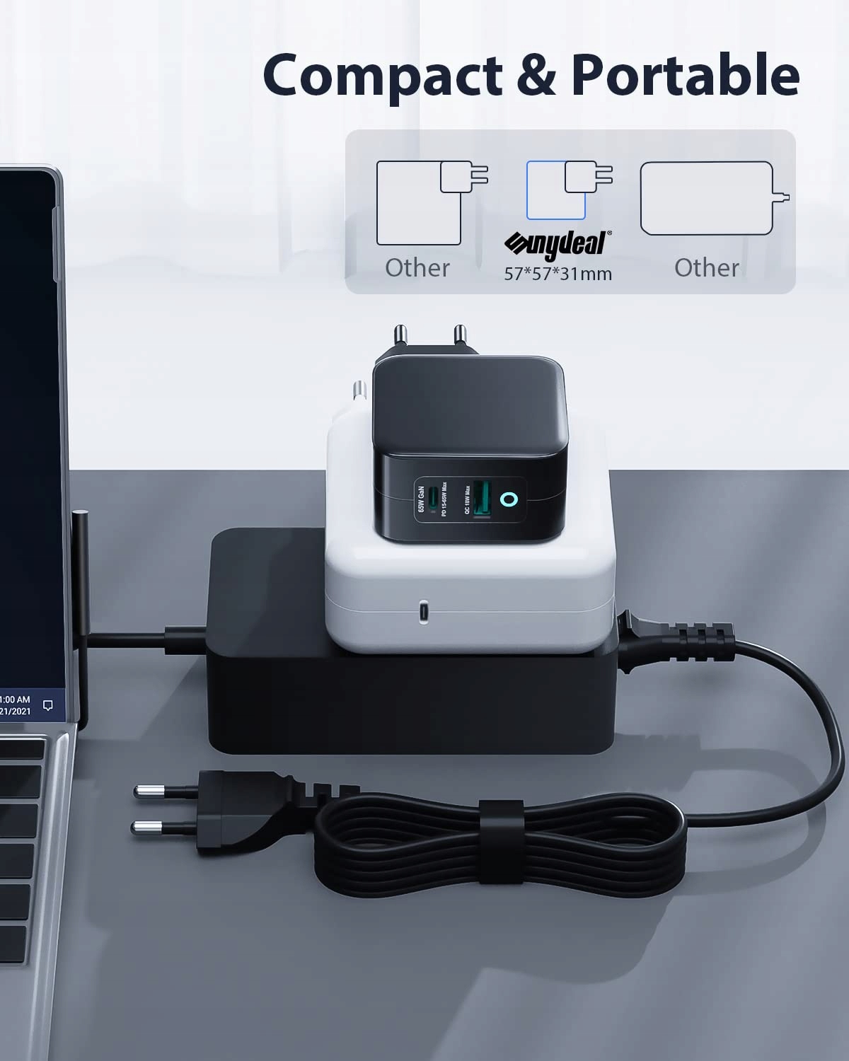 USB C ŁADOWARKA 65W Z KABLEM DO SURFACE PRO GO LAPTOP BOOK — miniatura 3