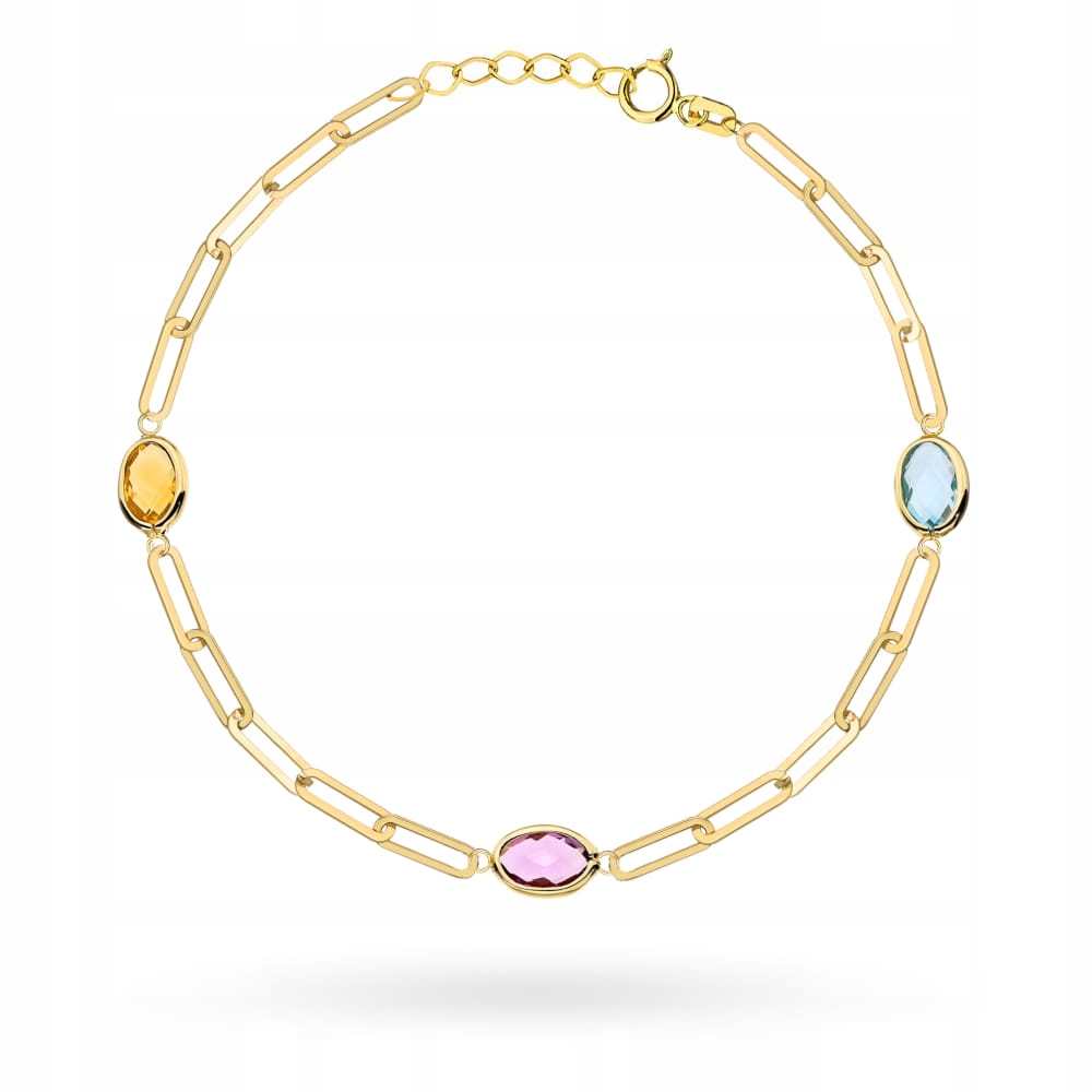 Zlatý náramek 585 Velké články s kameny Topaz Ametyst Citron 1.90 g
