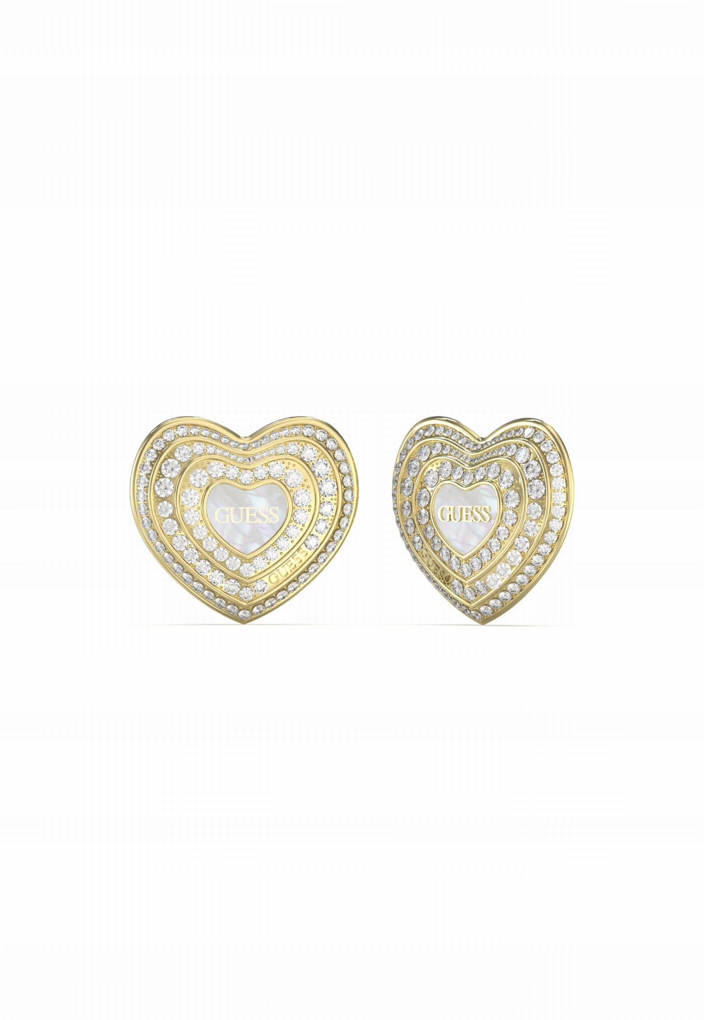 Náušnice Guess Amami Srdce Nerezová ocel pozlacená Zirkony Logo Dýka