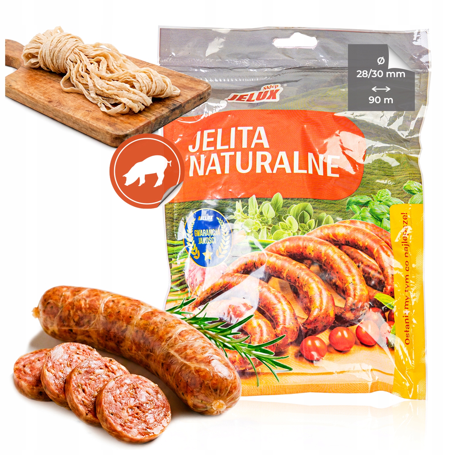 Levně Vepřová střeva pro bílé klobásy Kaliber 28/30 až slezské bílé – 90 m