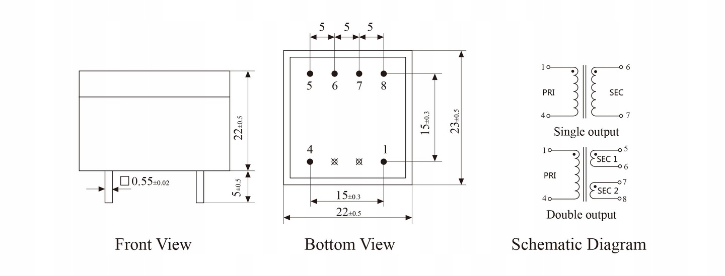 PE2012-M-0.6VA-220V/6V Transformator PCB Marka YHDC