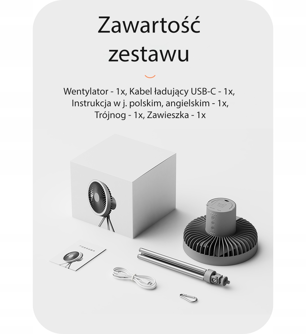 WIATRAK OGRODOWY PRZENOŚNY USB WENTYLATOR 3w1 STOJĄCY WISZĄCY LED POWERBANK Funkcje programator czasowy