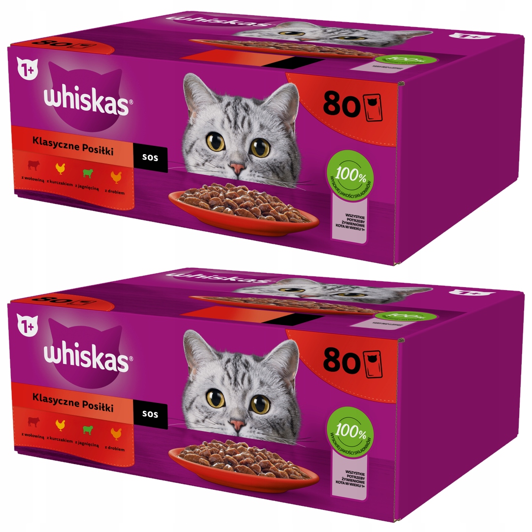 Whiskas Klasické pokrmy Mix Chutí Vlhké Krmivo v omáčce Pro Kočky 160 x 85 g