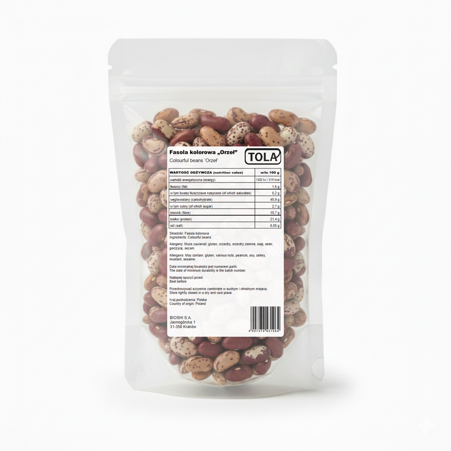 Barevné fazole Orel 5 kg – do pokrmů a polévek, vysoká kvalita Tola