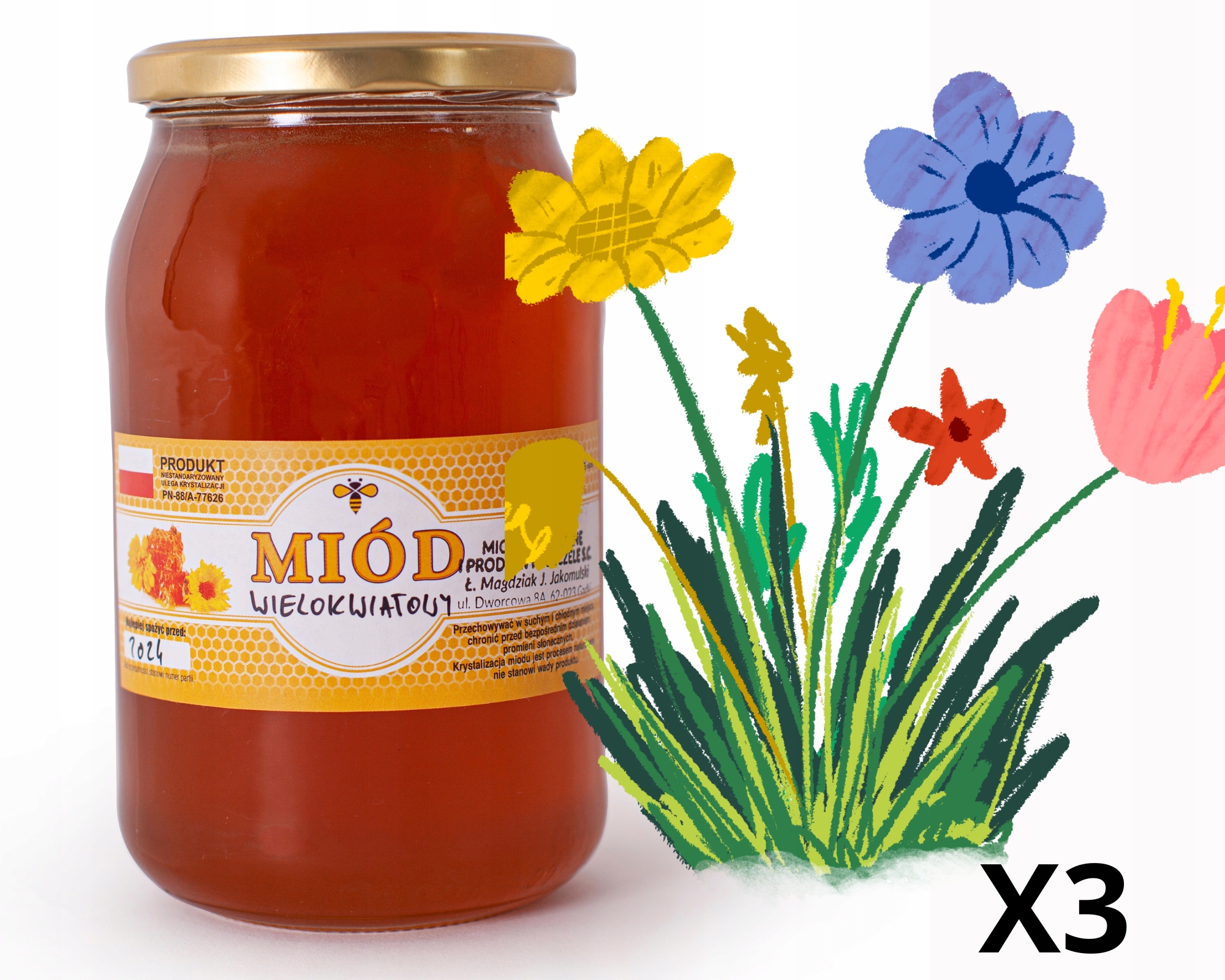 Med mnohokvětý 3x 1KG – med tisíce květů