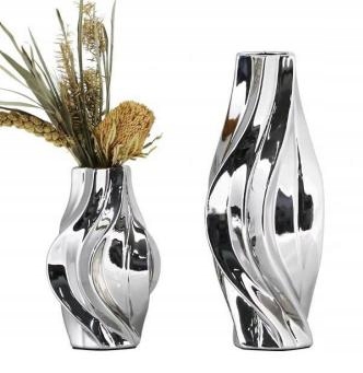 Wazon Szklany Glamour Srebrny Połysk 32 cm