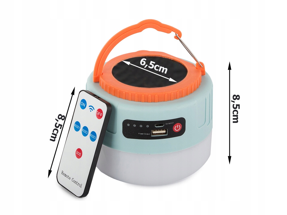 Lampka solarna turystyczna na biwak usb led pilot Wysokość 8.5 cm