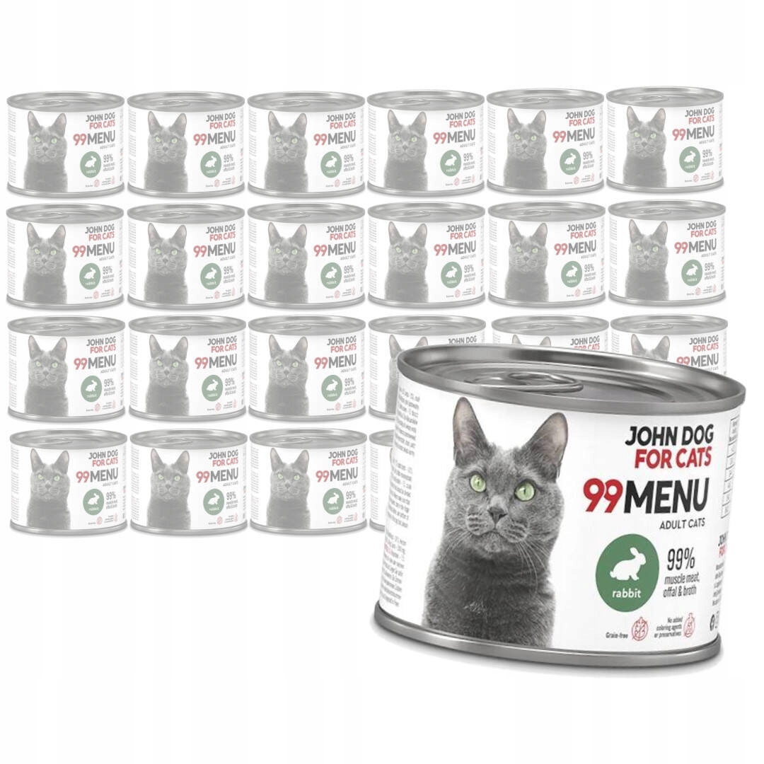 John Dog for Cats 99 Menu Vlhké Krmivo pro dospělé kočky Králík 24x200 g
