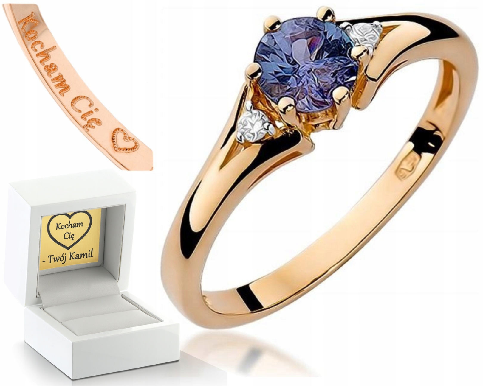 Prstýnek Se Safírem A Brilianty, Růžové Zlato