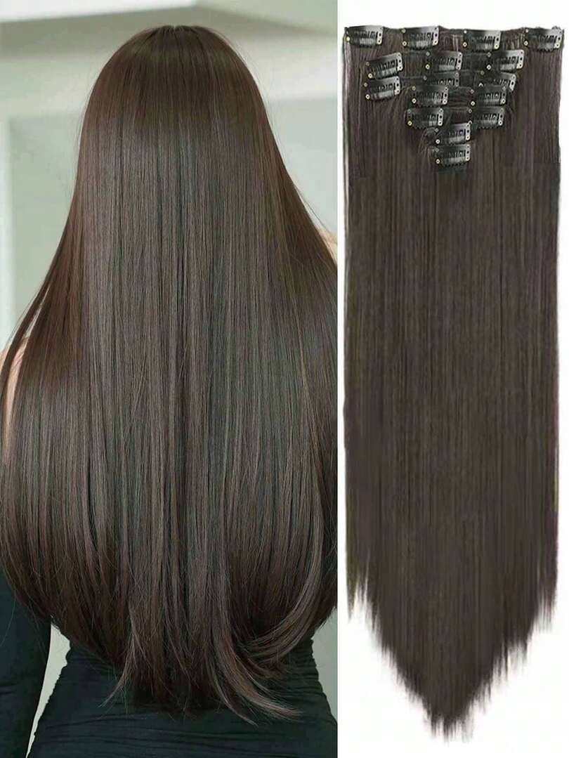 Shein Připínací Hnědé Syntetické Vlasy S07 bub 81,28CM