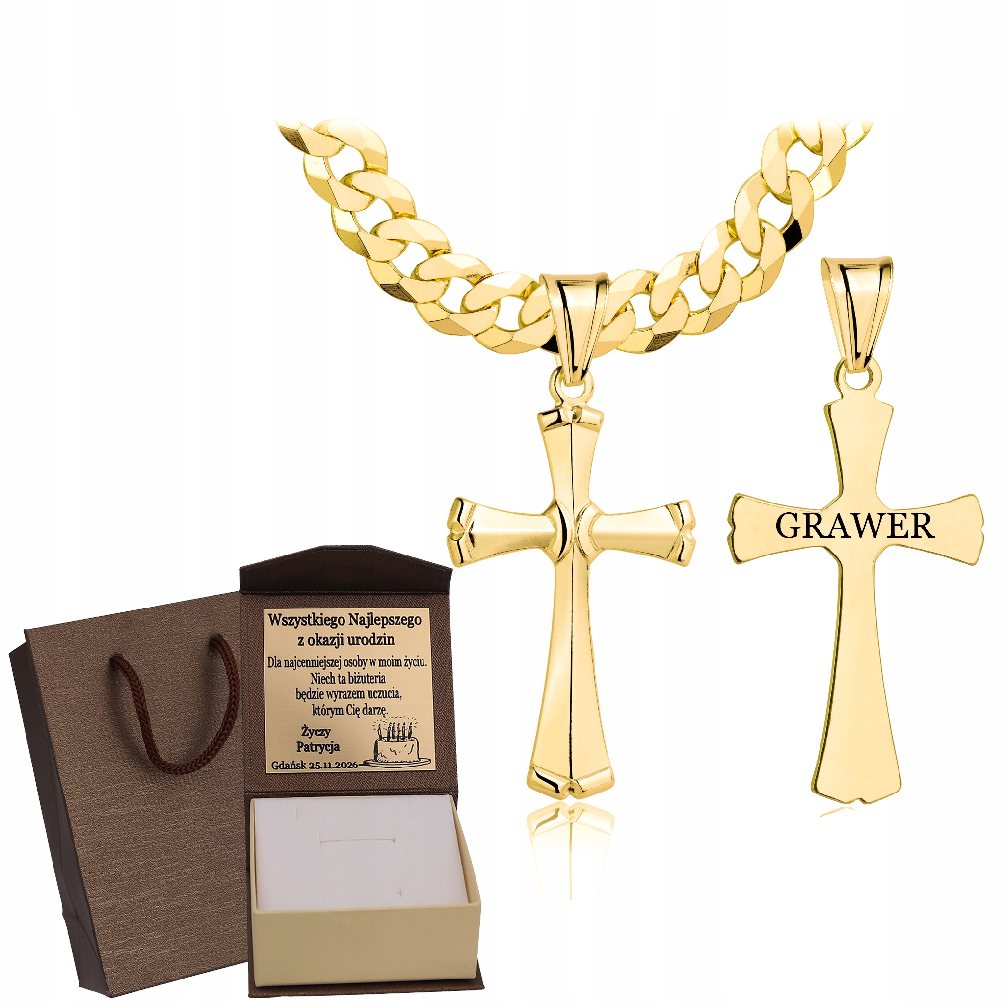 Zlatý Plný Řetízek Pánský Pancr S Křížkem Ryzost 925 585 Gravírování Bonus