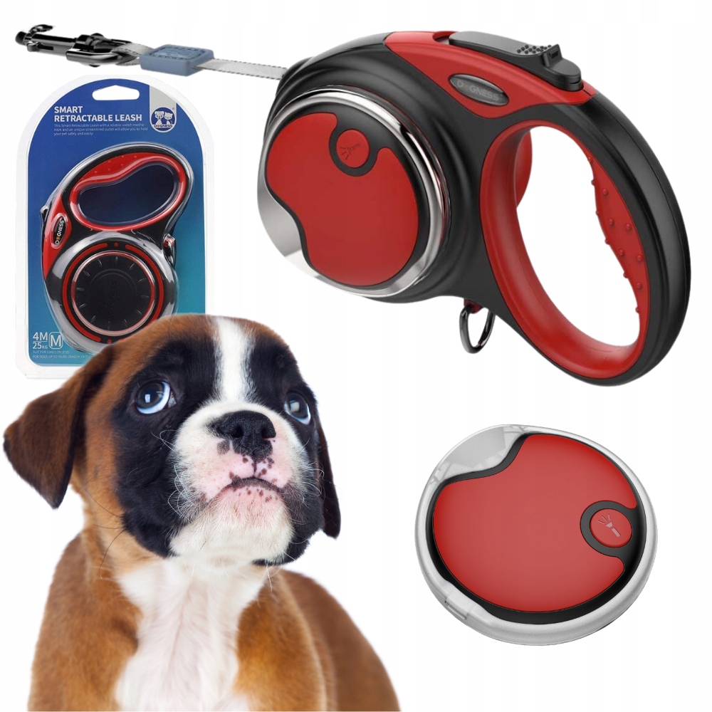 Vodítko Automatická Pro Psa Páska 4 m do 20 kg M rolovací Dogness Led Svítilna