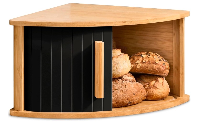 Bambusový Rohový Chlebník 29 CM Černý, Posuvné Dveře Fsc Na Pečivo