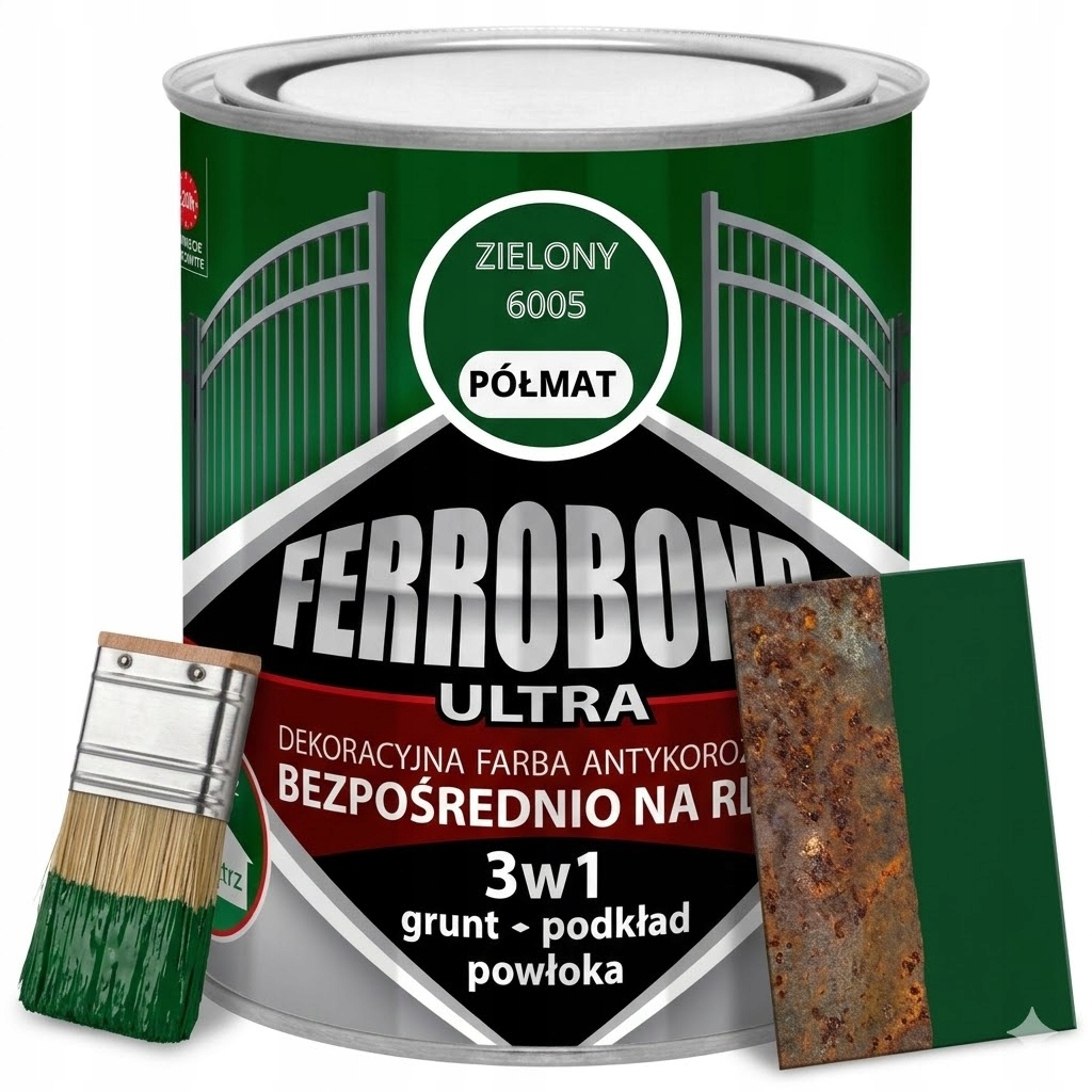 Farba dekoracyjna do Metalu żeliwa Rdzę antykorozyjna zielony Półmat 2,5L