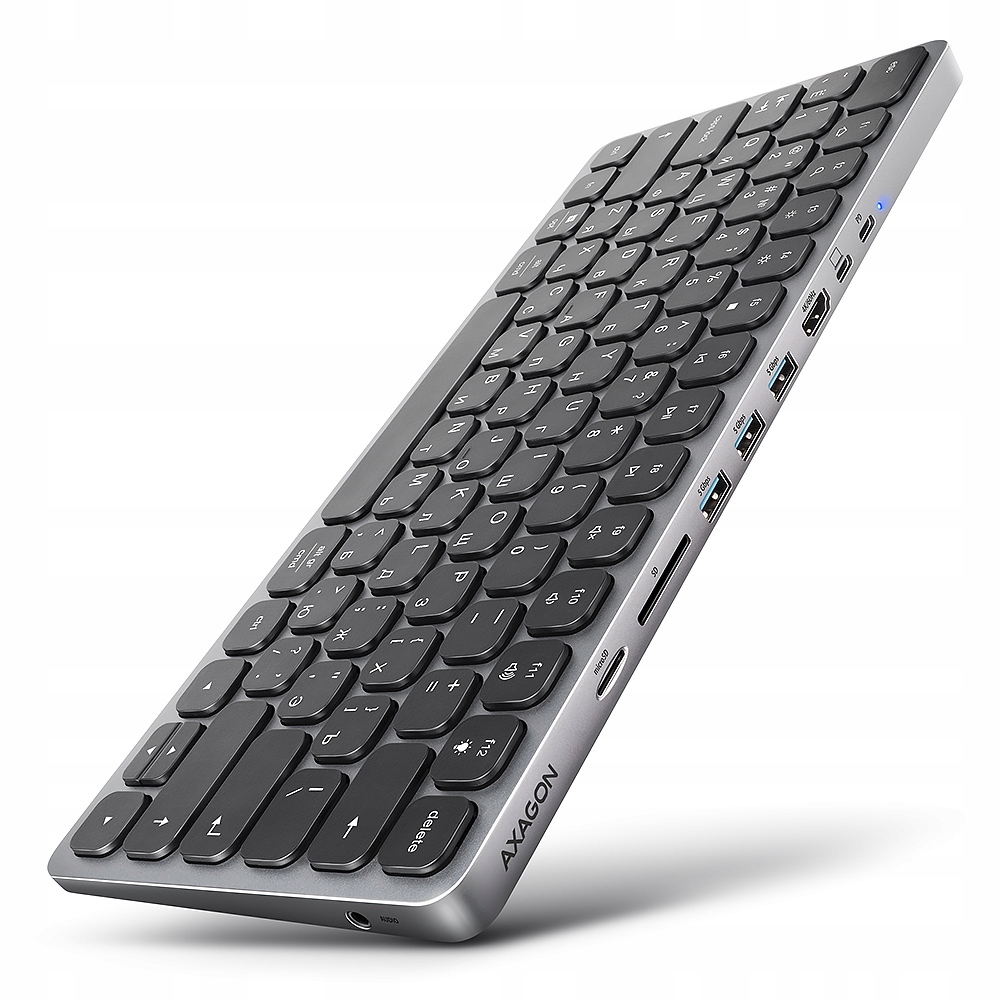 Axagon Klawiatura Hmc-kb-crl Usb-c 5Gbps z wieloportowy hub 9in1, SD/microS