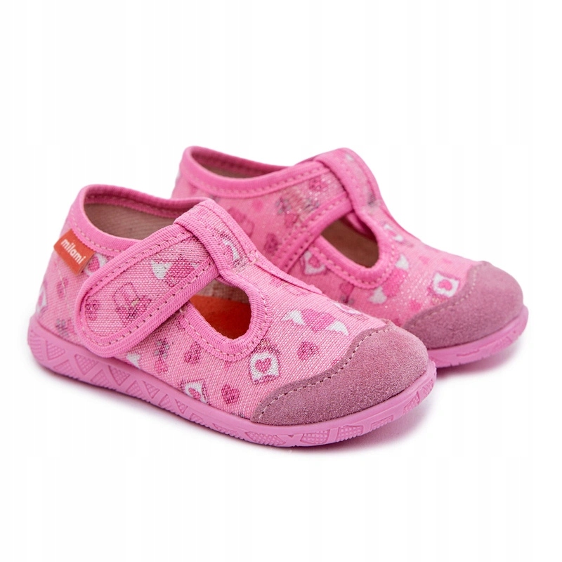 Milami 112-BR-55 Tekstylno-skórzane Kapcie Domowe Dziewczęce Papcie Rzep 23
