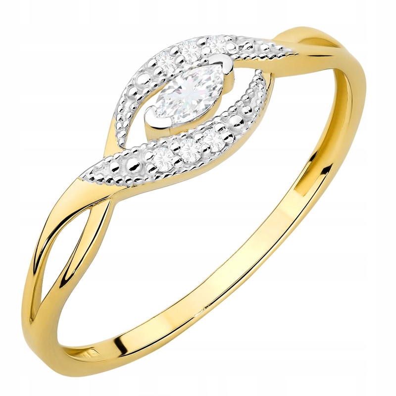 Zlatý Prstýnek Vícekamenný pr 585 Bílá Markýza Zirkony 14k r16