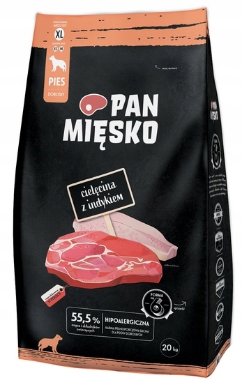 Levně Hypoalergenní krmivo pro velké psy Pan Mięsko Telecí a Krůta XL 20 kg