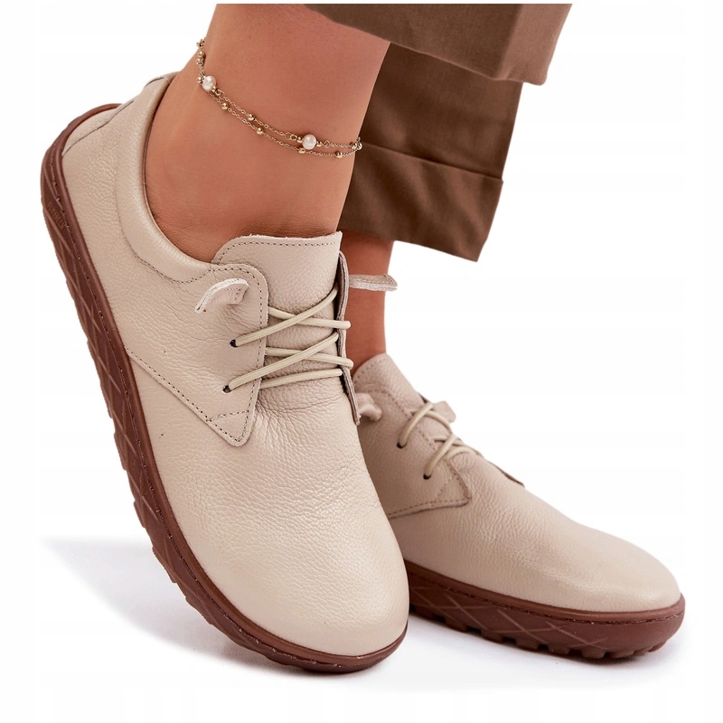 Dámské Polobotky Barefoot Přírodní Kůže Nazouvací Zazoo 10189 Béžová 41