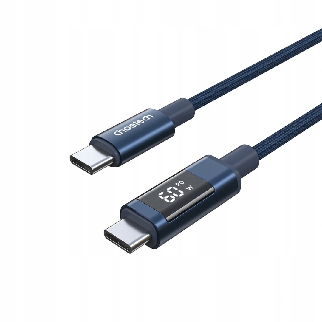 Kabel przewód Usb-c z wyświetlaczem Pd 60 W 1.2 m niebieski