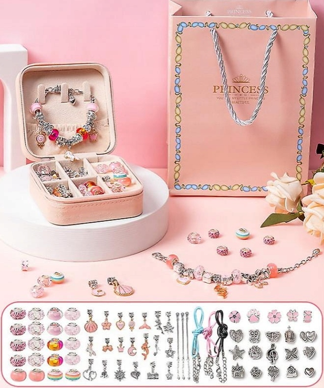 KREATYWNY ZESTAW DO ROBIENIA BRANSOLETEK NASZYJNIKOW RÓŻOWY PREZENT +GRATIS Wysokość produktu 5 cm