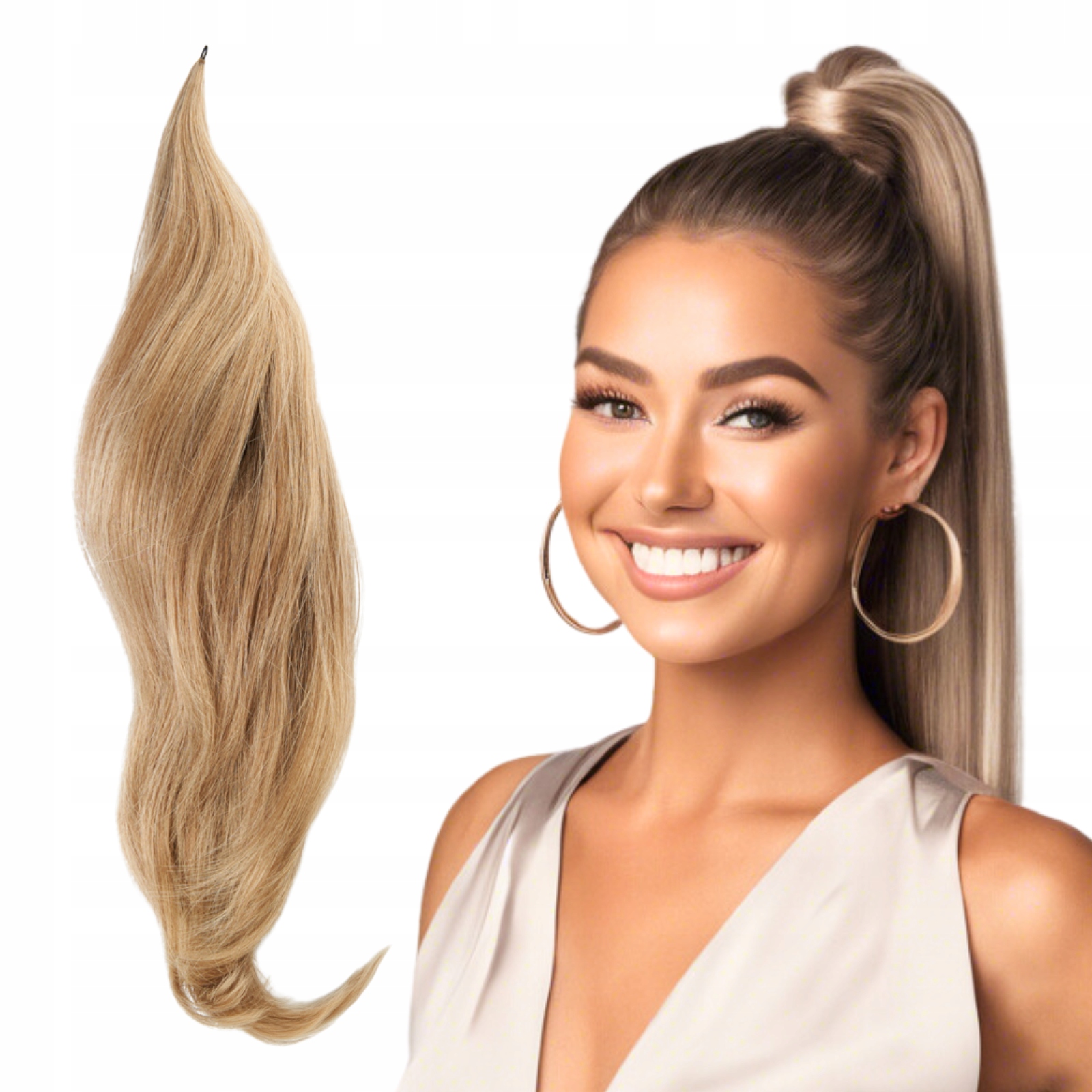 Připínací poník na drátě 75 cm #86/613/16/12c Popelavě blond přívěsy