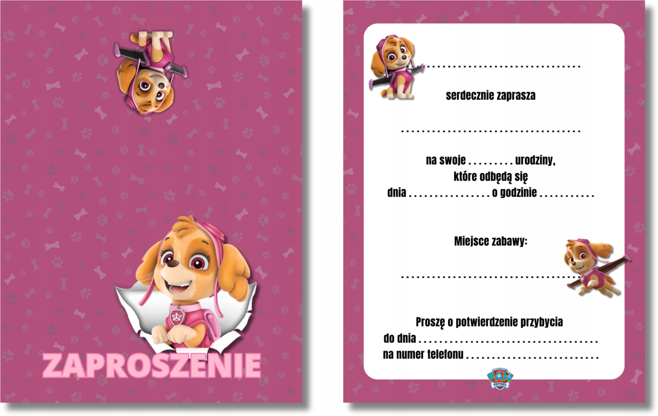ZAPROSZENIE URODZINOWE PSI PATROL SKY 15x10 cm Marka inna