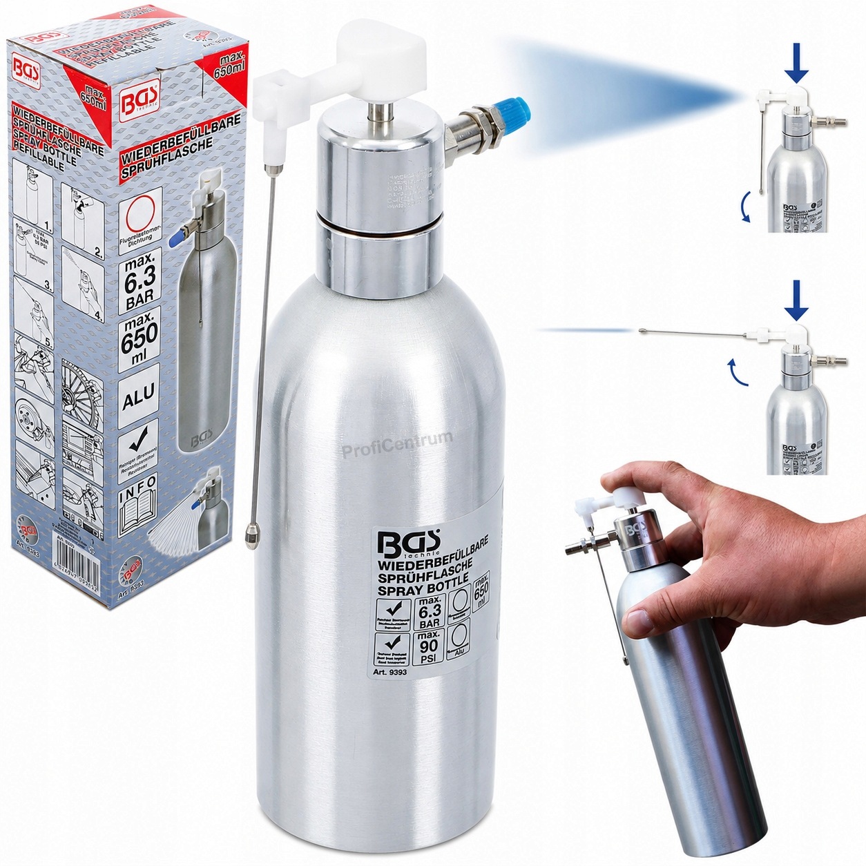 Pneumatický tlakový postřikovač 650 ml pro rozprašování Aluminiový Bgs