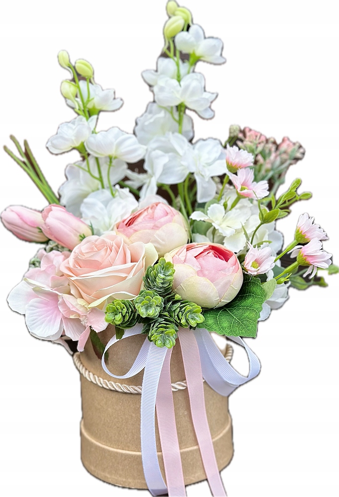 FLOWER BOX STROIK NA STÓŁ KWIATY SZTUCZNE KOMPOZYCJA BUKIET PEŁNIKI ...
