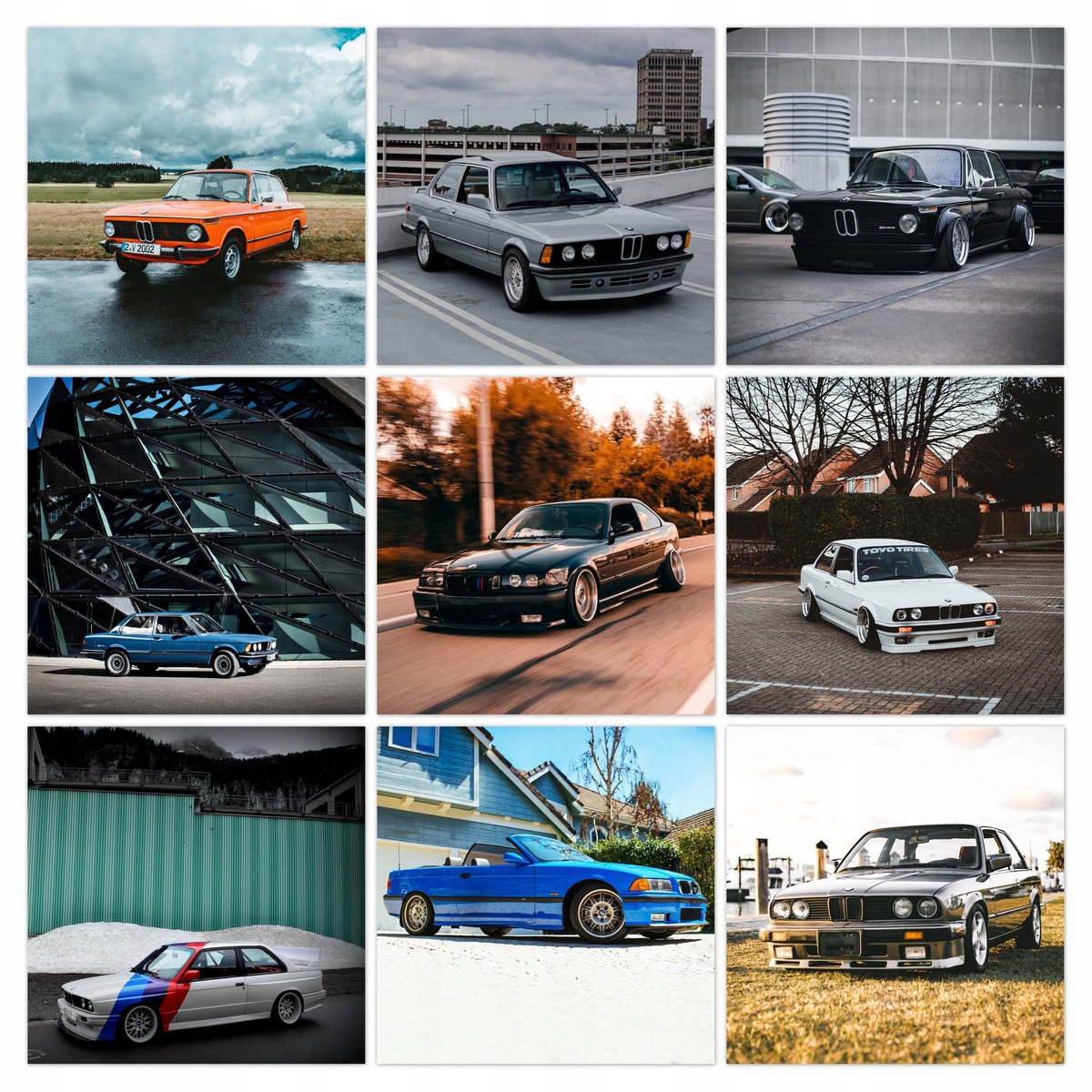 Sada plagátov 9x 50x50 Mix Autá Bmw