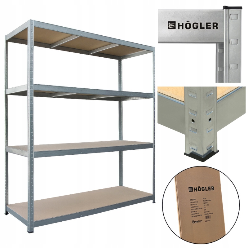 Veľký kovový regál Garážový sklad 180x160x60 cm 800 kg, 4 police, strieborný