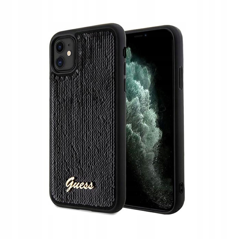 Guess Sequin Script Metal – Pouzdro pro iPhone 11 (černé)