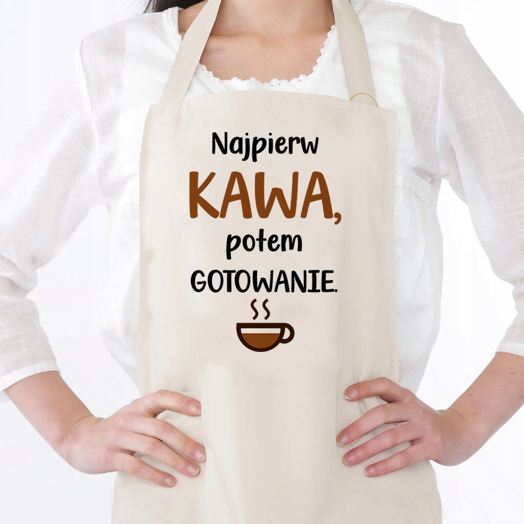 Dámská Béžová Zástěra Dárek k Svátek Matek Nejprve Káva, potom Vaření