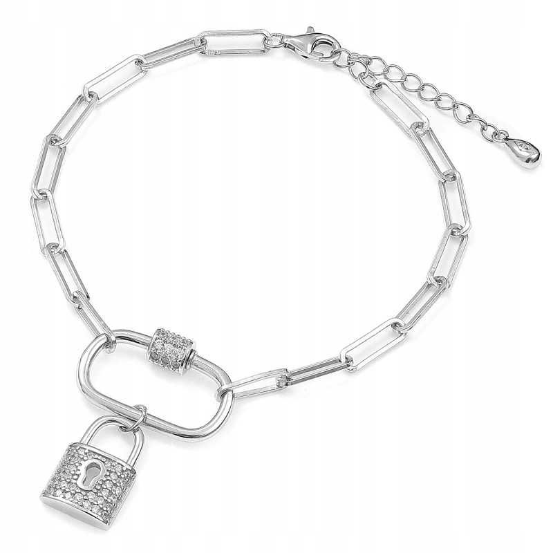 Stříbrný náramek Ag925 rhodiovaný s visacím zámkem B05130