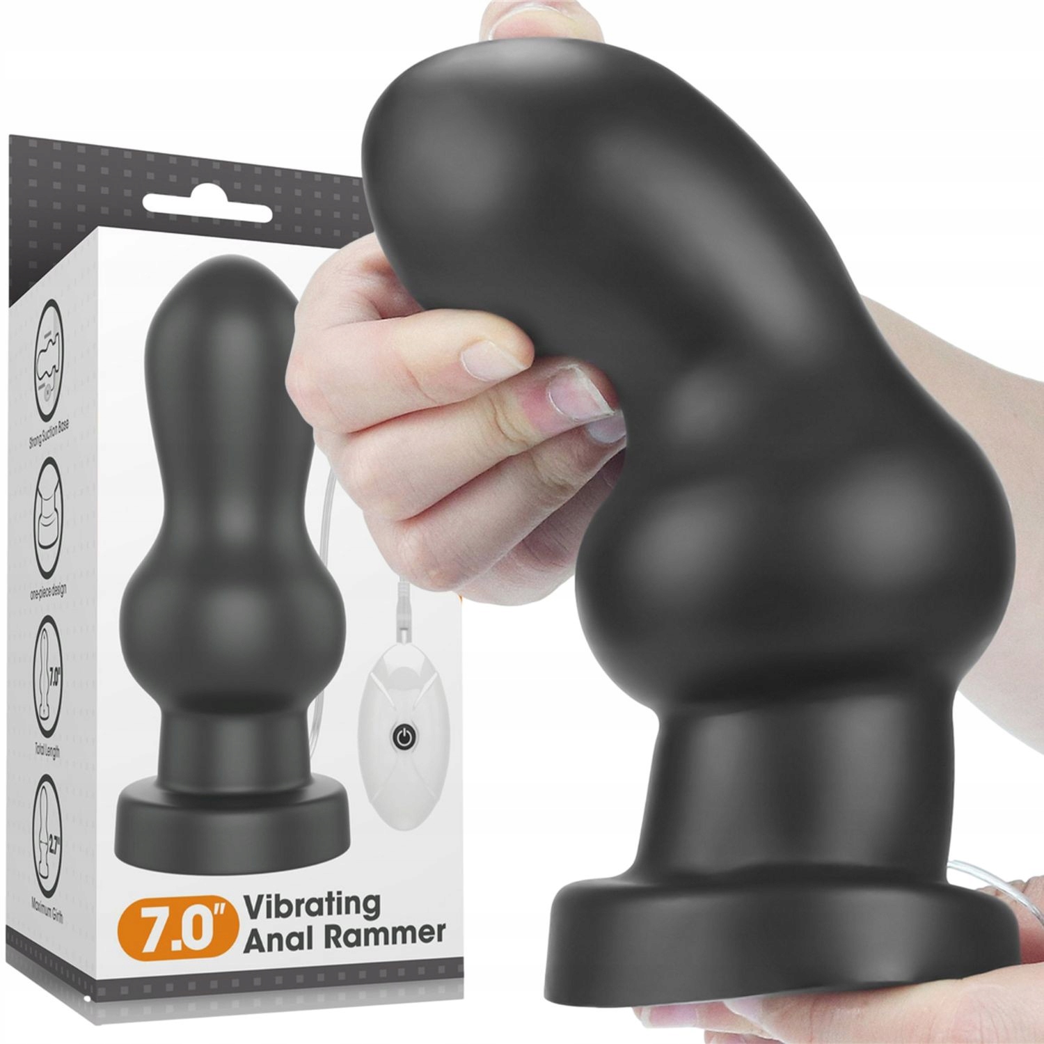 

7" Gruby korek analny z wibracjami, Pvc