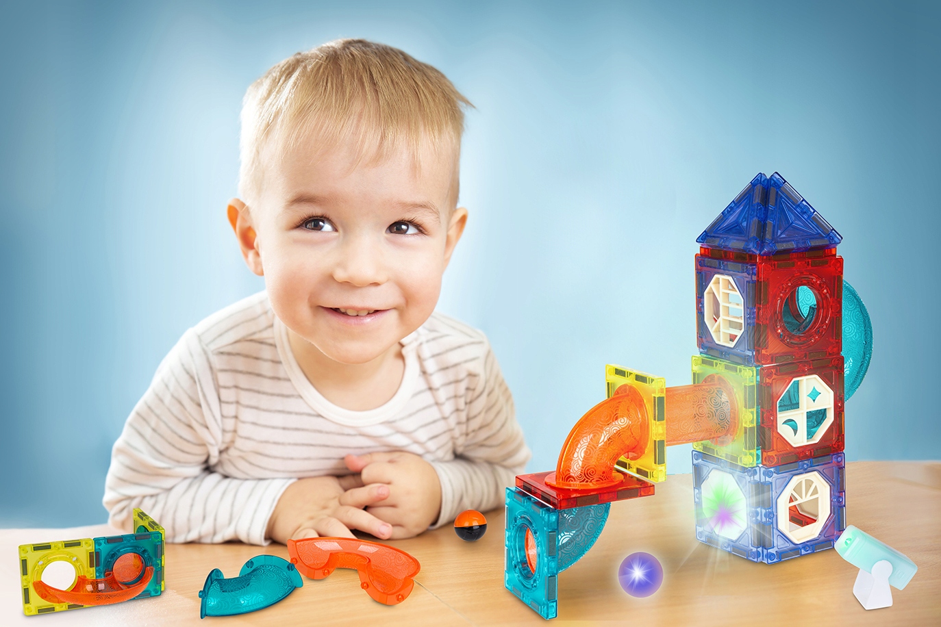 KLOCKI MAGNETYCZNE KONSTRUKCYJNE ŚWIECĄCY TOR 75 el 3D MAGNETIC EDUKACYJNE Materiał papier plastik inny