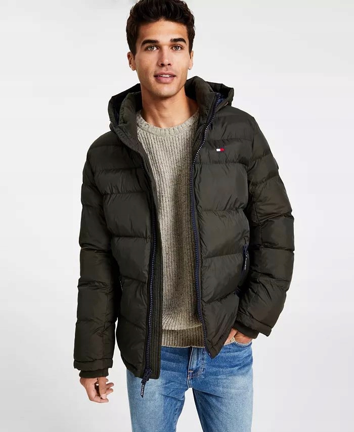 Tommy Hilfiger prošívaná zimní pánská bunda Puffer olivová XL