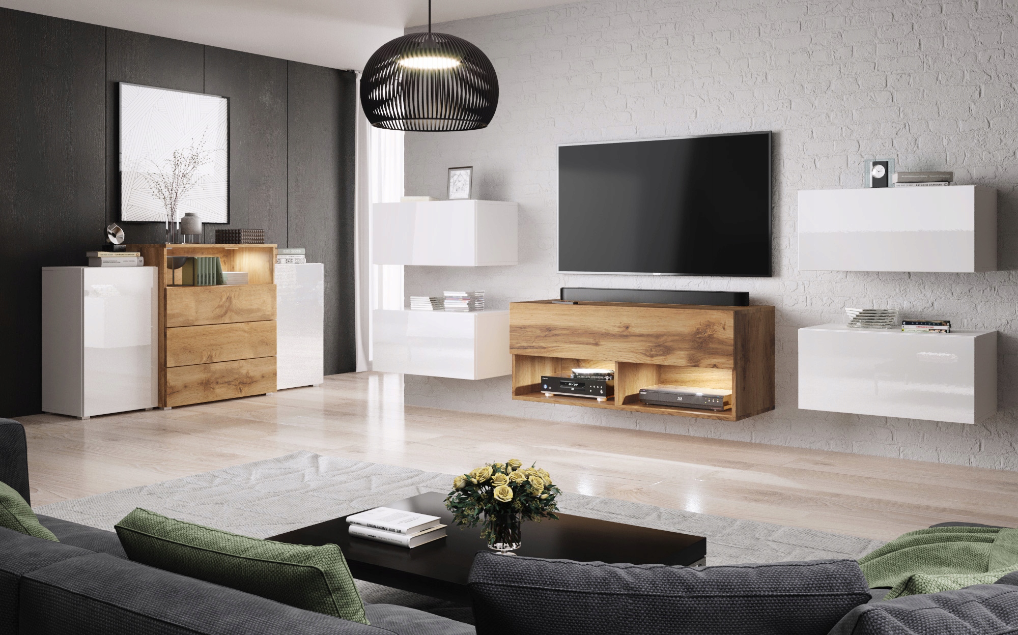 dwudrzwiowa Komoda URBAN 150 cm szuflady półki