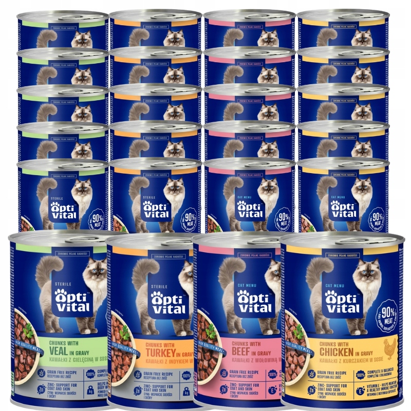 Karma Mokra Dla Kota Bezzbożowa MIX Smaków W Sosie Optivital Puszka 24X415G