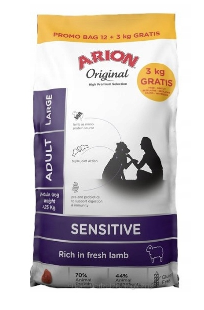 Arion Original Sensitive Adult Large Lamb 12 kg 3 kg Bonus