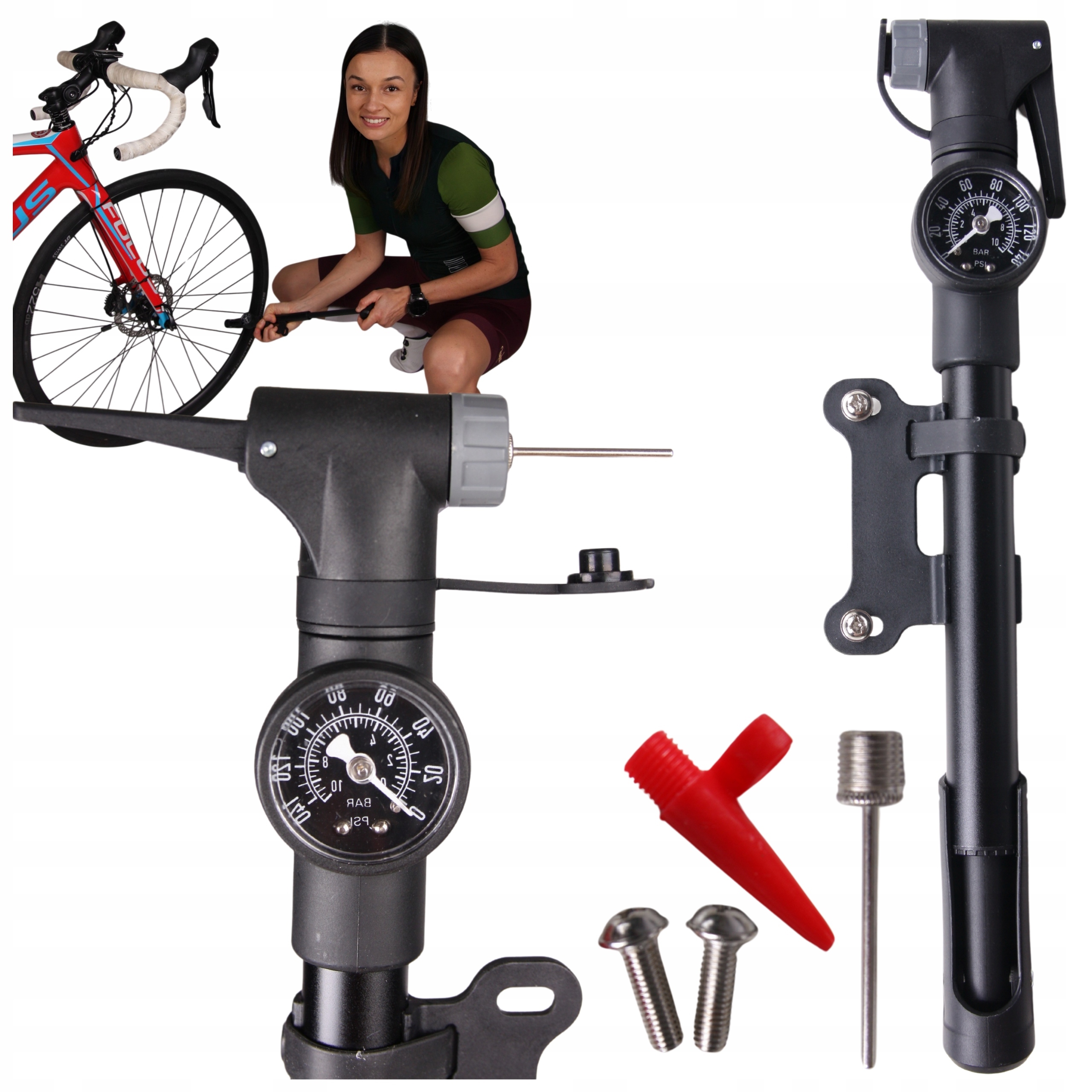 Pompka rowerowa z manometrem do roweru ręczna z uchwytem na rower 8 Bar Pro