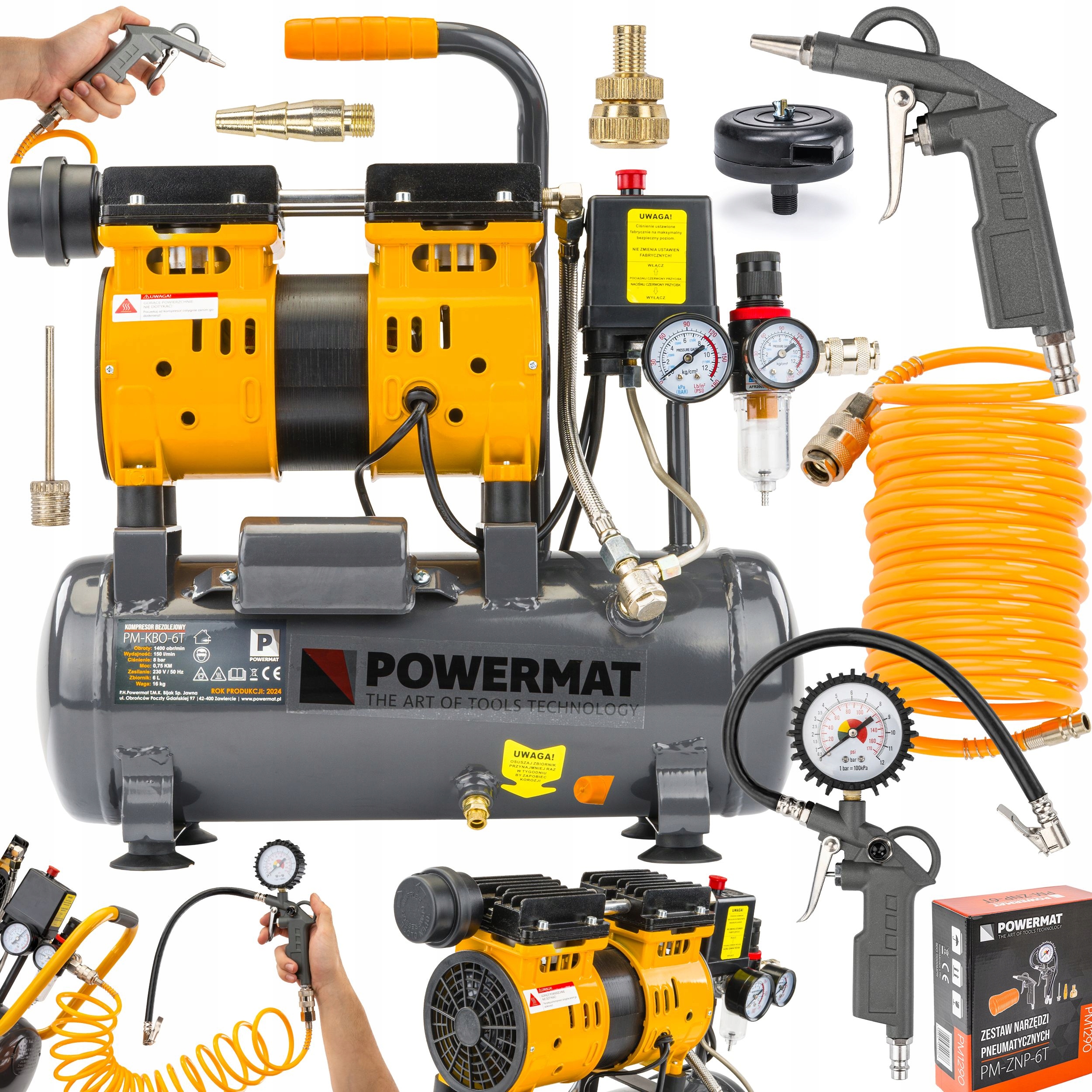 Bezolejový Kompresor 6L Kompresor 8 Bar 150 l/min Tichý Separátor Sada