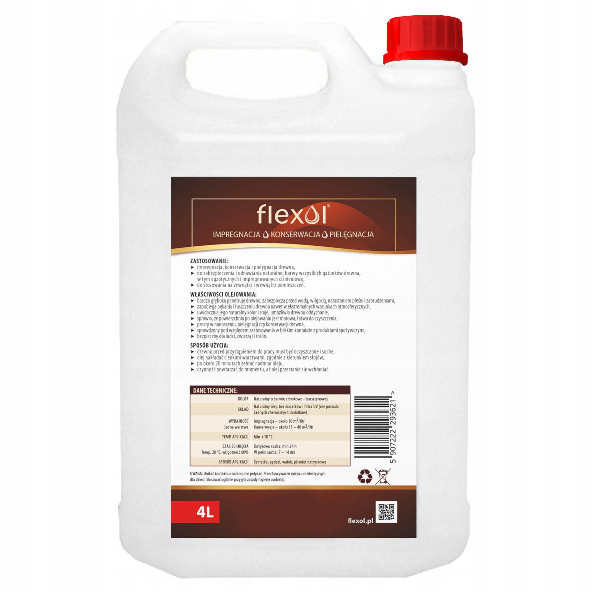 OLEJ LNIANY IMPREGNAT NATURALNY 100% DO DREWNA 4L Marka Flexol