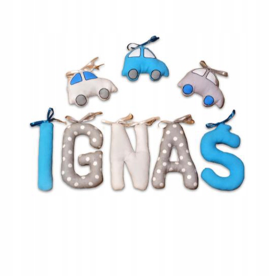 Буквы сшиты, имя ребенка IGNAŚ + 3 декоры бесплатно