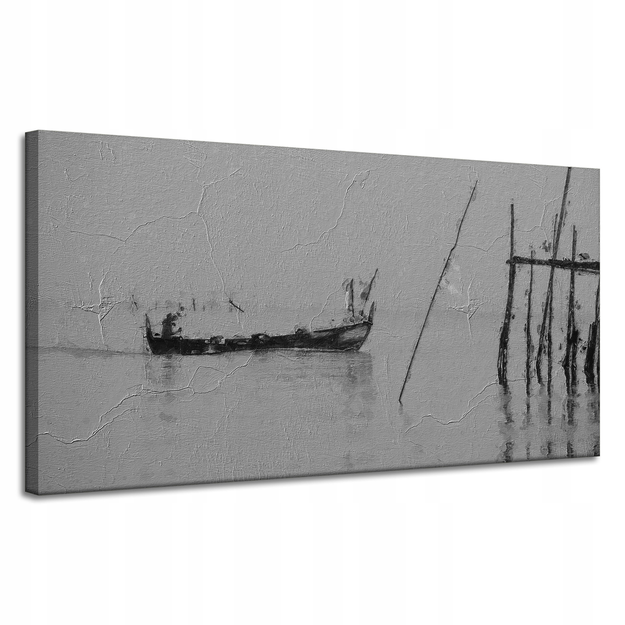 Obraz na plátně Černobílá loďka na vodě Retro 120x60 cm