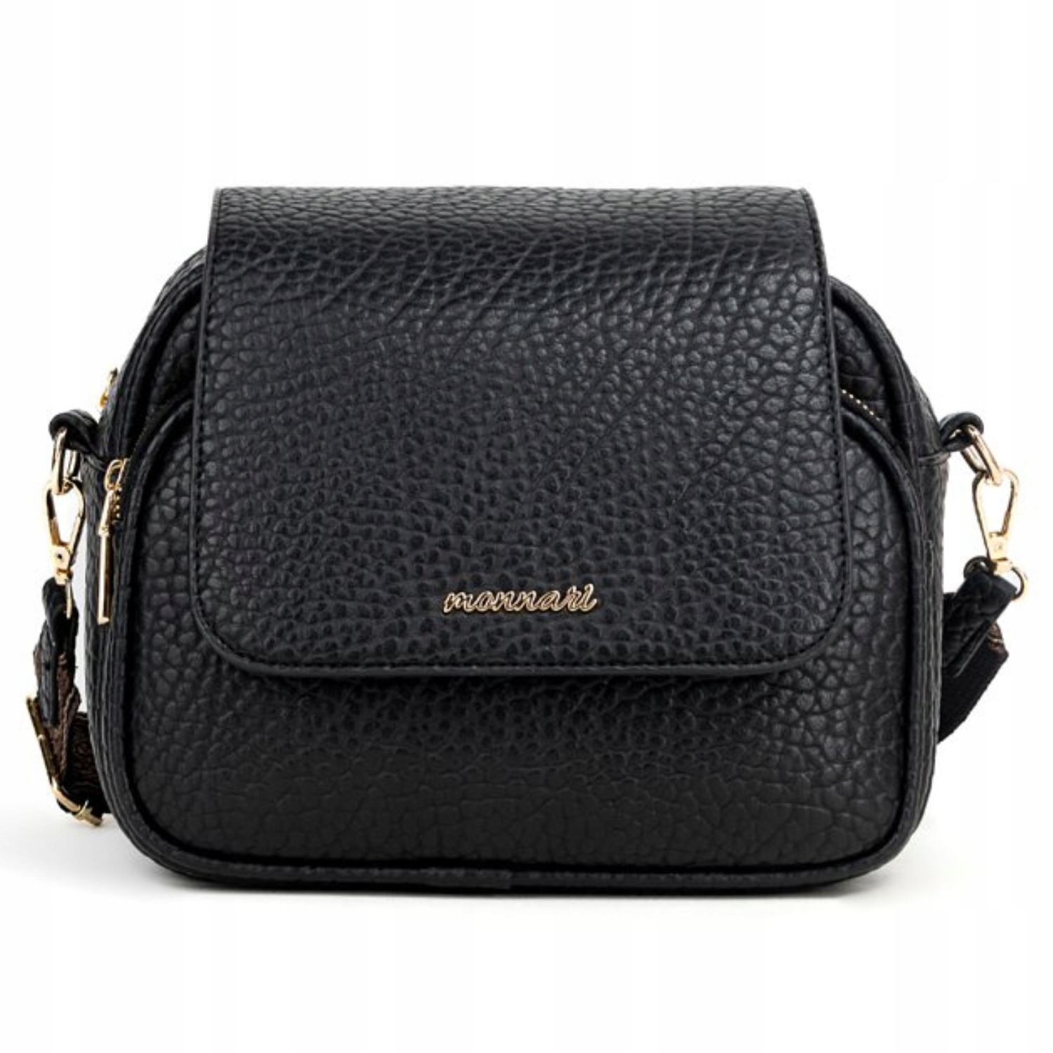 Dámská kabelka Monnari Kabelka Přes Rameno s klopou Černá kůže Eko Pásek Boho